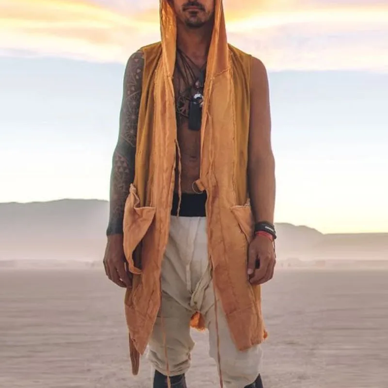 

Bohemian Aesthetic Men's Tank Tops Vintage Loose Breathable Beach Vest Camisoles Sleeveless Men Seaside Oversized Long Cardigans
