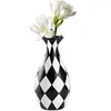 Black And White Checkered Flower Vase Modern Flower Vase Striped Flowerware Abstract Geometry Vase Crafts resin Striped Vase 2