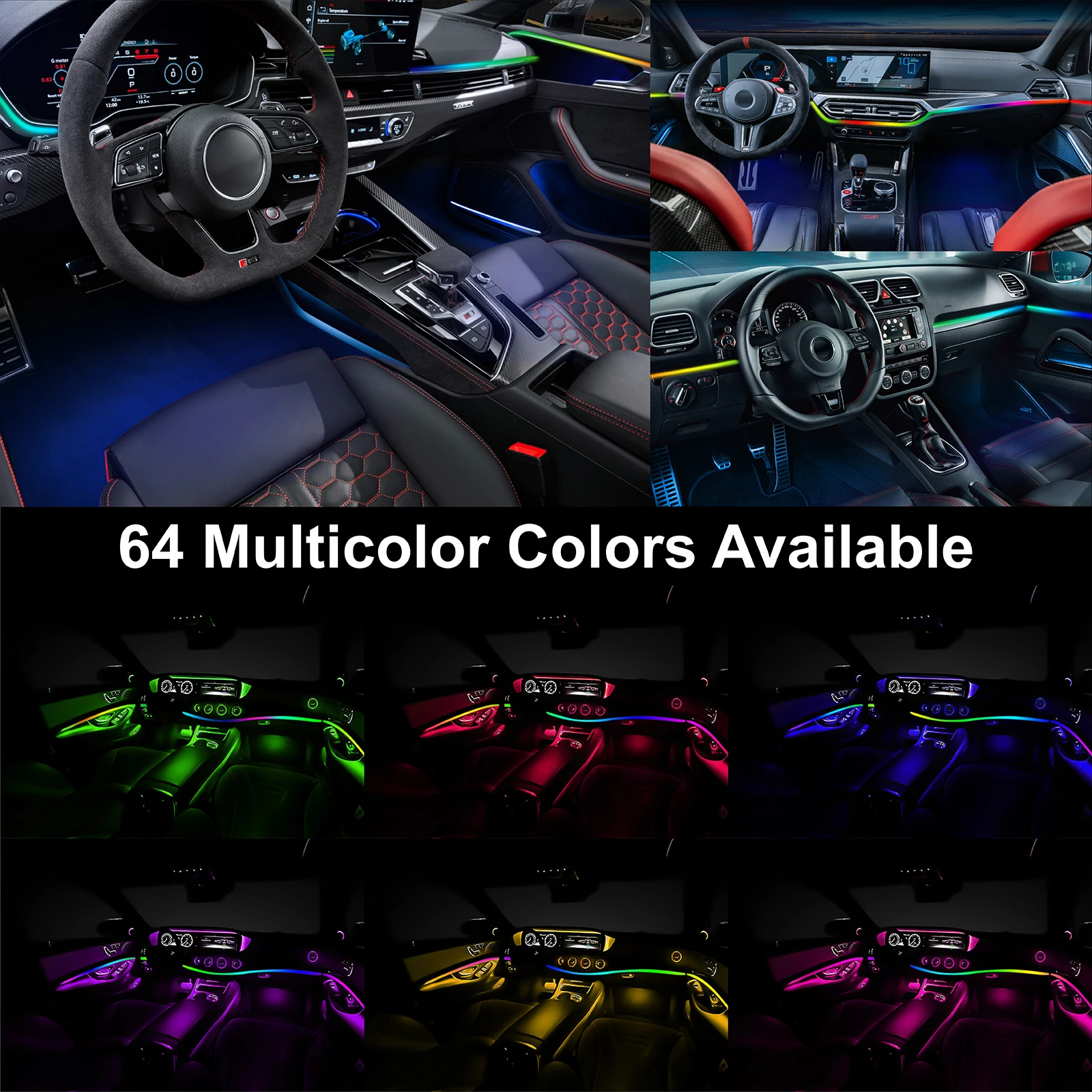 LED 램프 주변 조명, 자동차 심포니 풀 유니버설 장식, 분위기 램프, 64 RGB 다채로운 스트리머 레인보우 앱 제어