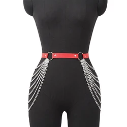 Women's Sexy Leather Garter Belt with Waist and Thigh Chain Harness - Gothic Clothing Accessory (Harness belt)