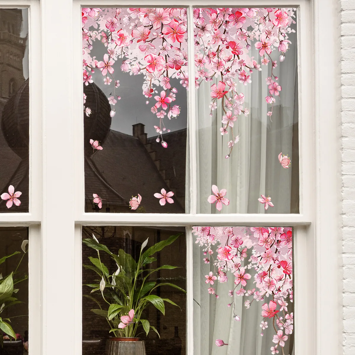 Wall Sticker 1 Set Pink Flower Static Window Stickers Diy Wallpaper Festival Home Decor Crafts Window Cling