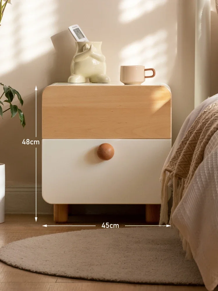 Solid wood bedroom cream wind color matching bedside cabinet simple household white drawer locker