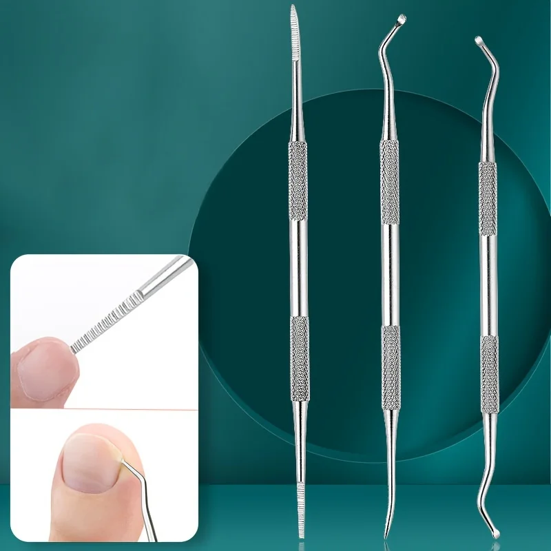 3pcs Nail Spoon Shaver Stainless Steel Curling Double Head Groove Multi-functional Inlay Foot Care Tool pedicure professional