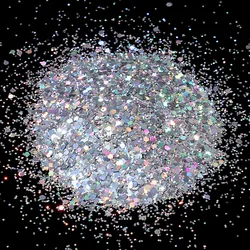 Holographic Chunky Glitter Flakes for DIY Nail Art & Epoxy Creations (Silver)