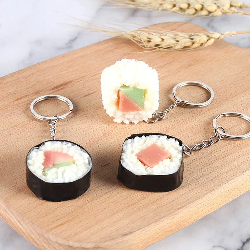 Stall wholesale key chain Japanese fake salmon sushi roll simulation food key chain pendant creative gift food play model K4920