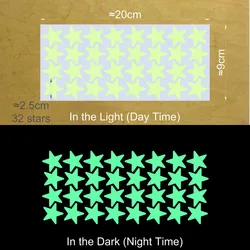 Vibrant Glowing Star Stickers for Kids' Rooms - Ceiling & Wall Decor (2.5cm 32 stars YG)