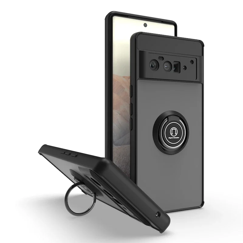 Matte Finish Shockproof Phone Case with Magnetic Ring Bracket and Anti-Fall Protection