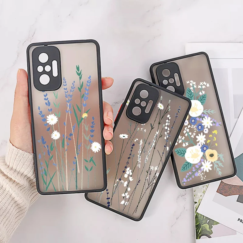 

Flower Hard Matte Case For Xiaomi Redmi Note 13 12 Pro Plus 12S 11 11S 10S 10 Redmi 12 13C Shockproof Soft Slicone Bumper Cover
