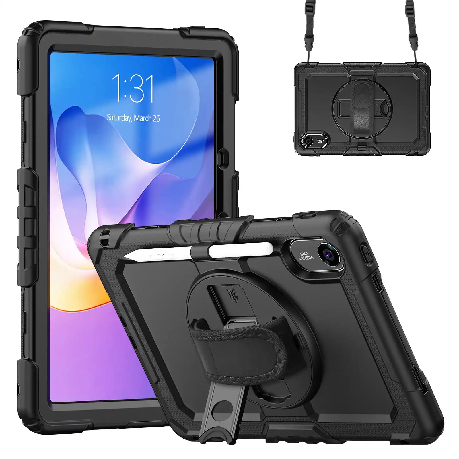 Ultimate Shockproof Case with 360° Rotating Stand & Shoulder Strap – Full Protection