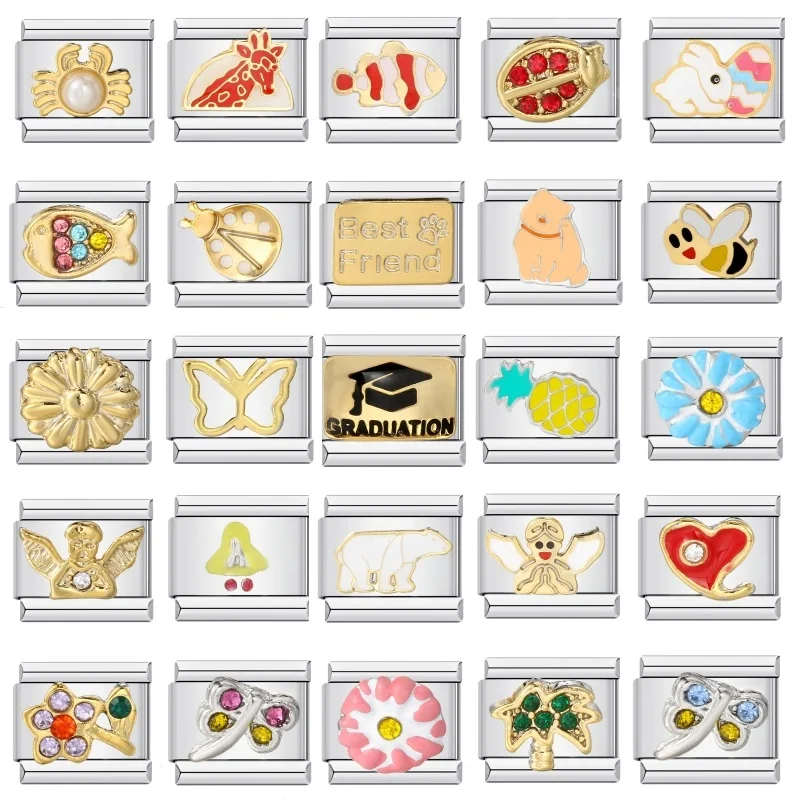 Best Friend Abschlussgeschenk Handkette Bär Kaninchen Element Stahl DIY 9mm italienisches Charm-Armband Link Tier