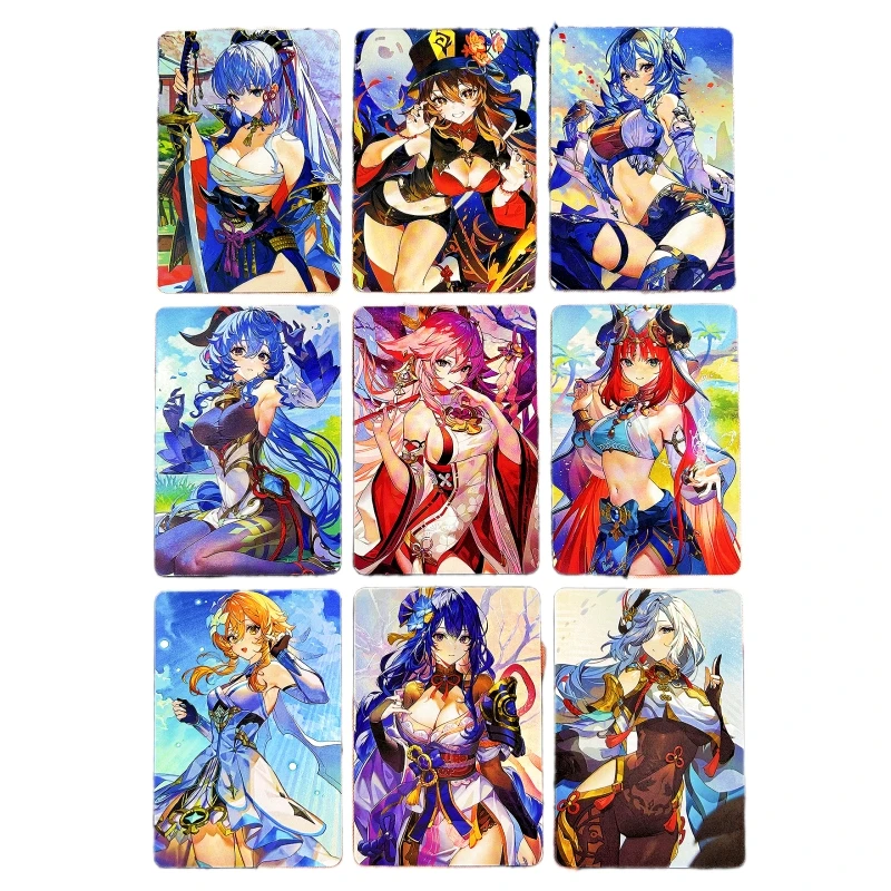 

9pcs/set ACG Sexy Girl Genshin Impact Noelle Animation Characters Refraction Flash Card Anime Classics Game Collection Toy Gift