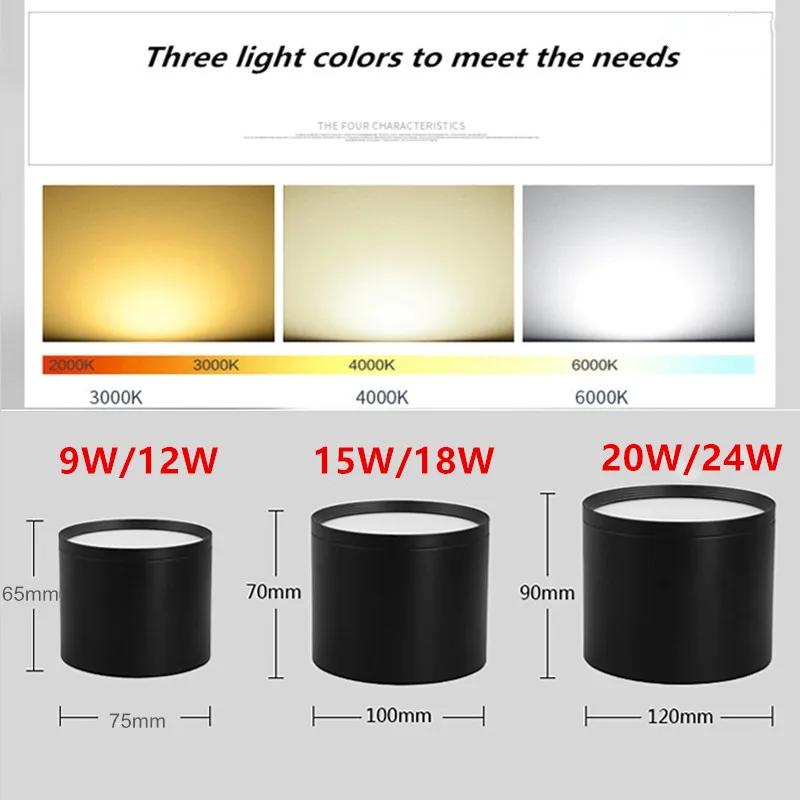 9W12W15W18W20W24W 표면 장착형 LED 통 SMD5730 칩 디밍이 가능한 눈부심 방지 천장 조명 스포트라이트 90V-240V 실내 조명