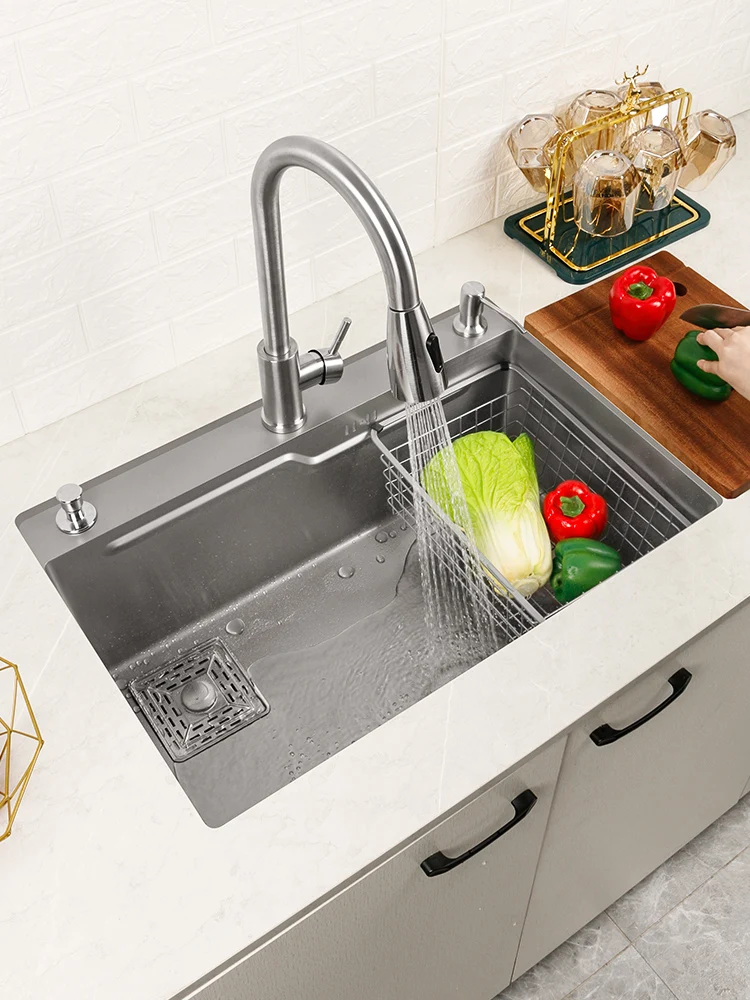 Single Slot Kitchen Sinks Strainer Stainless Steel Wash Basin Handmade Sink  Under Counter Household Items Kitchen Accessories