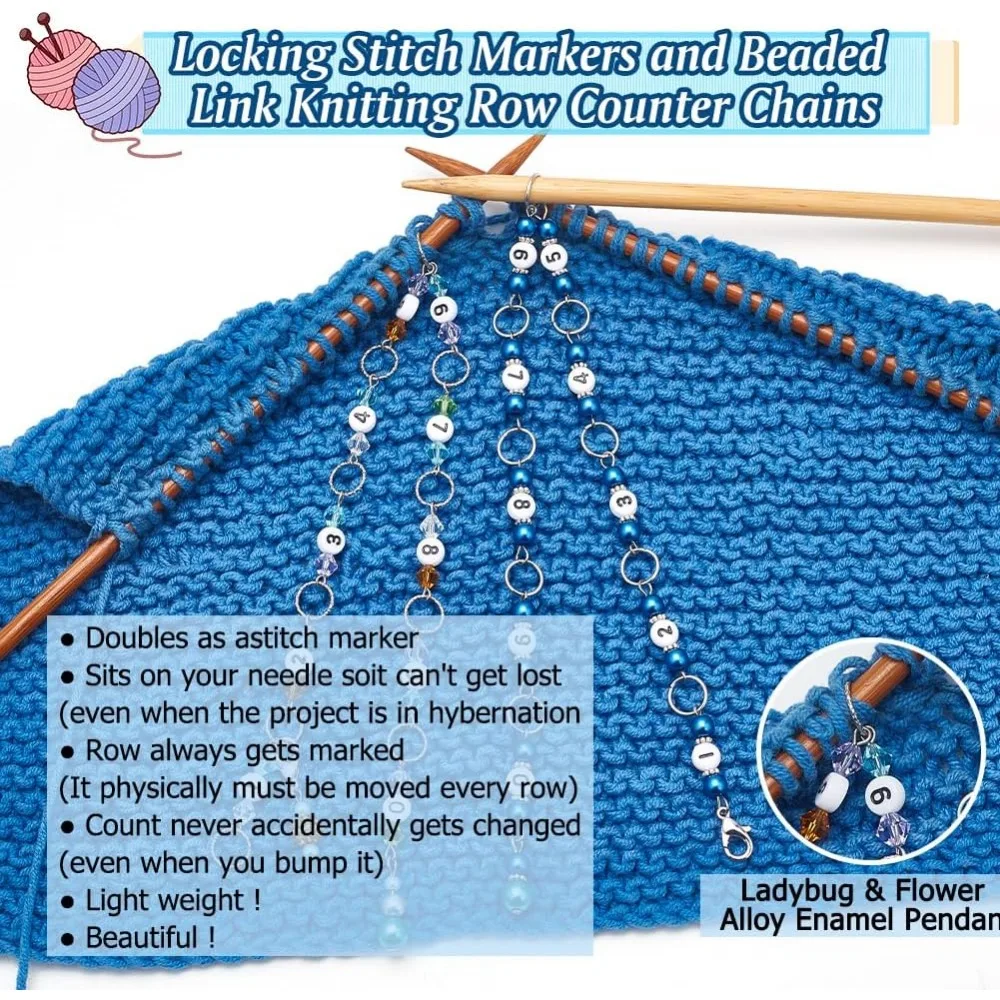 Knitting Supplies Knitting Craft Supplies Crochet Stitch Markers Blue Beads Knitting Row Counter Chains Number Beads Acrylic Stitch Markers 2 Pcs Row Counting Accessories for Knitting Crochet