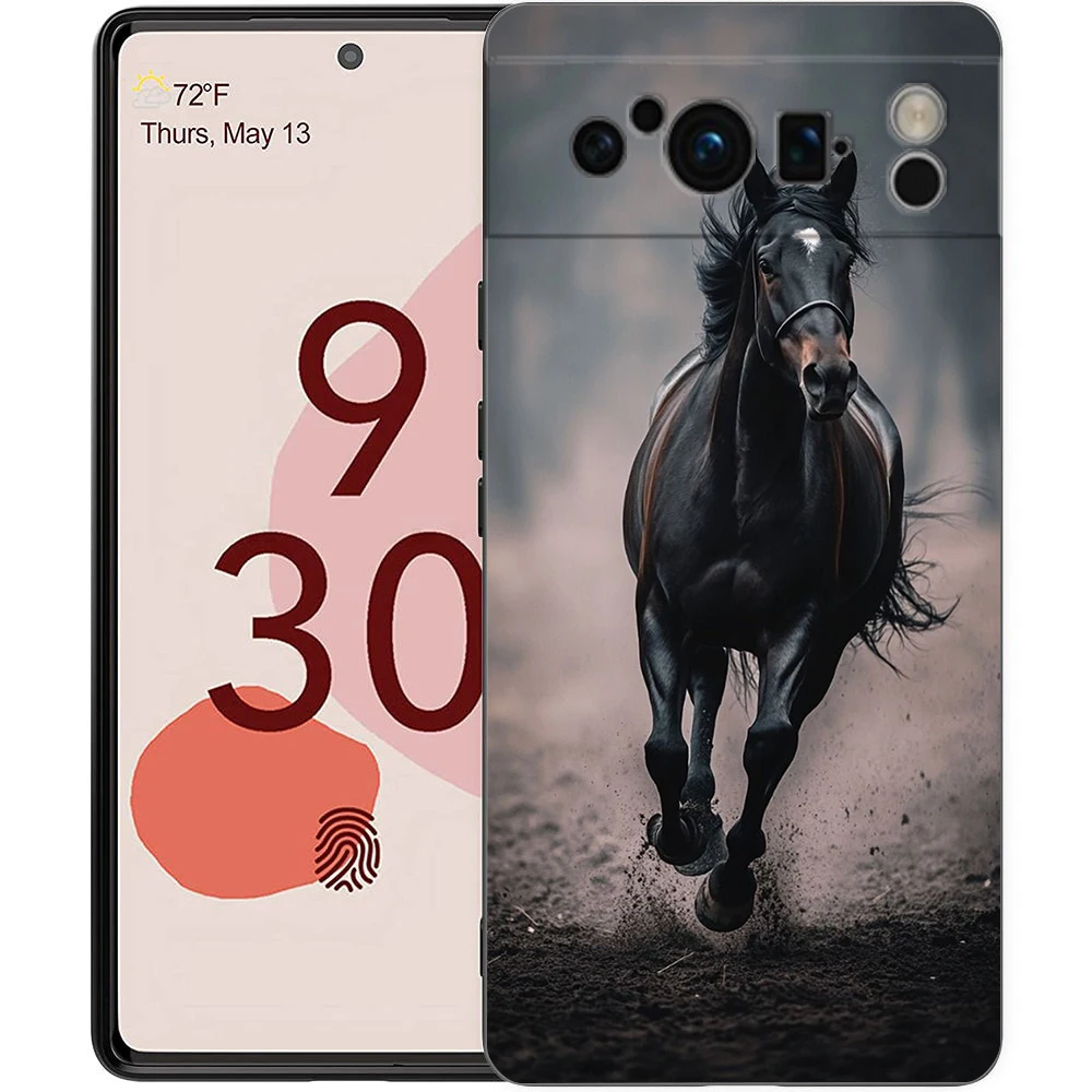 Elegant Black and White Galloping Horses Luxury TPU Phone Case