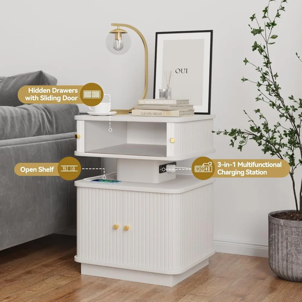 Night Stand, LED Nightstand, Bedroom Night Stand with Charging Station, 2 Drawer Nightstand, Modern Nightstands with Curvy Edge 5