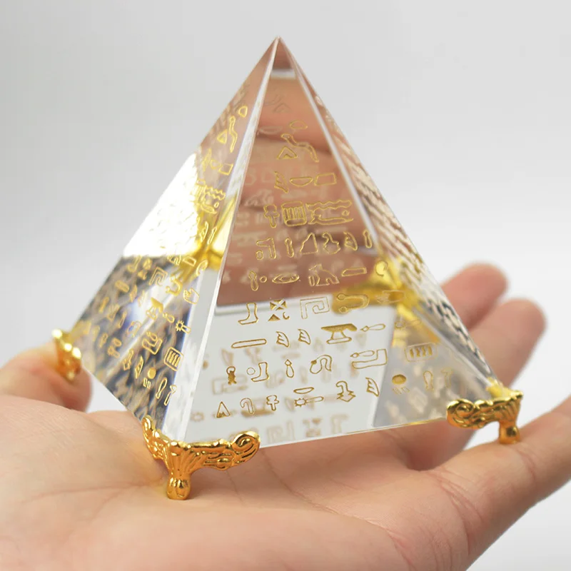 Pyramid Hollow Crystal Glass Figurines Healing Home Decorations Ornament Gift 
