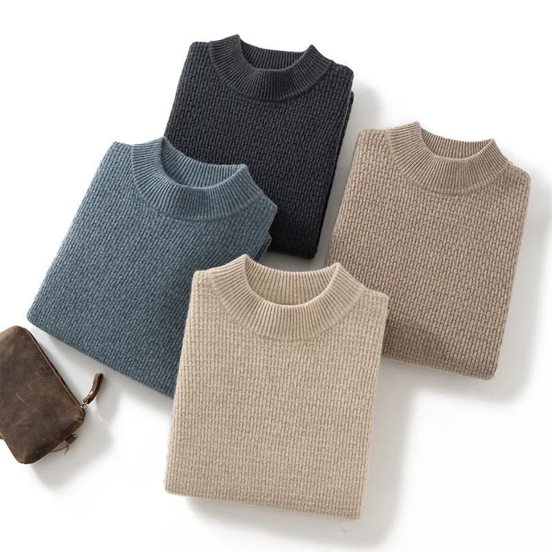 New (100% cashmere sweater) seven needle thick men's casual corn kernels versatile temperament semi high neck sweater 6