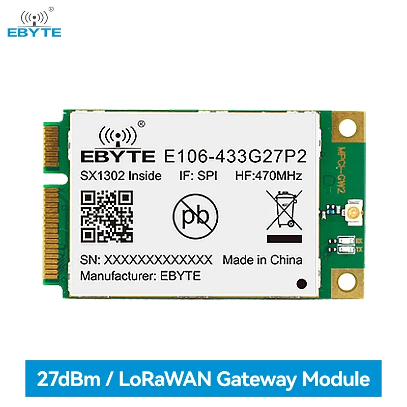 

SX1302 433MHz LoRaWan Gateway Module EBYTE E106-433G27P2 27dBm PCI-e Interface Low Power Consumption 5KM SMD Module SPI IPX