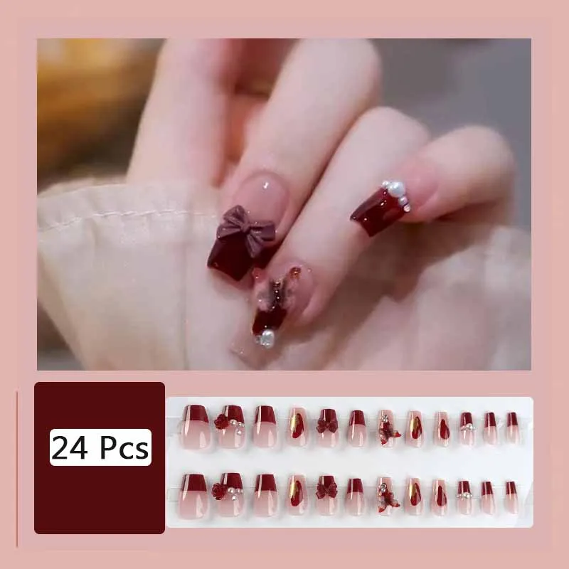 أظافر مربعة مزيفة على الطراز الفرنسي للنساء ، ضغط...