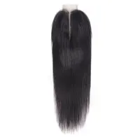 Perruque Lace Closure 100% cheveux humains lisses 2x6, couleur naturelle, cheveux vierges brésiliens pré-épilés, 10-20 pouces, extrémité complète, partie libre/centrale 2