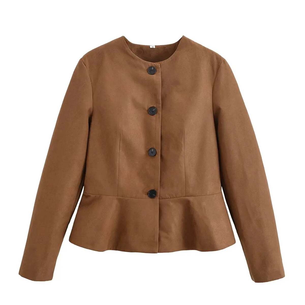 Women's Ruffles Suede Jackets Coat O-Neck Single Breasted Long Sleeve Female Coats Autumn Winter Lady Vintage Outwear Streetwear