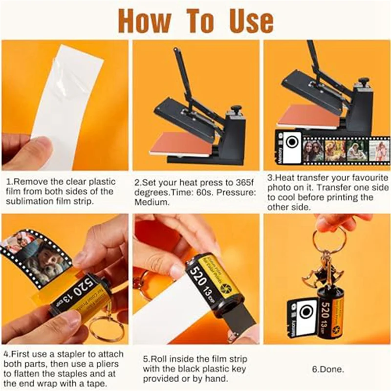 QWE-24 PCS 승화 카메라 필름 롤 키 체인 교체 Keyrings 사진 키 체인 생일 DIY 공예품