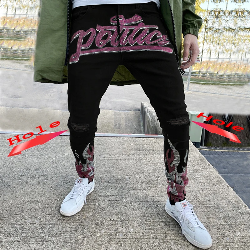 Black Stretch Denim Pencil Pants MAN Denim Street Punk Slim Fit Biker Trousers 2021 Men's Ripped  Hot Drill Jeans Skinny Jeans