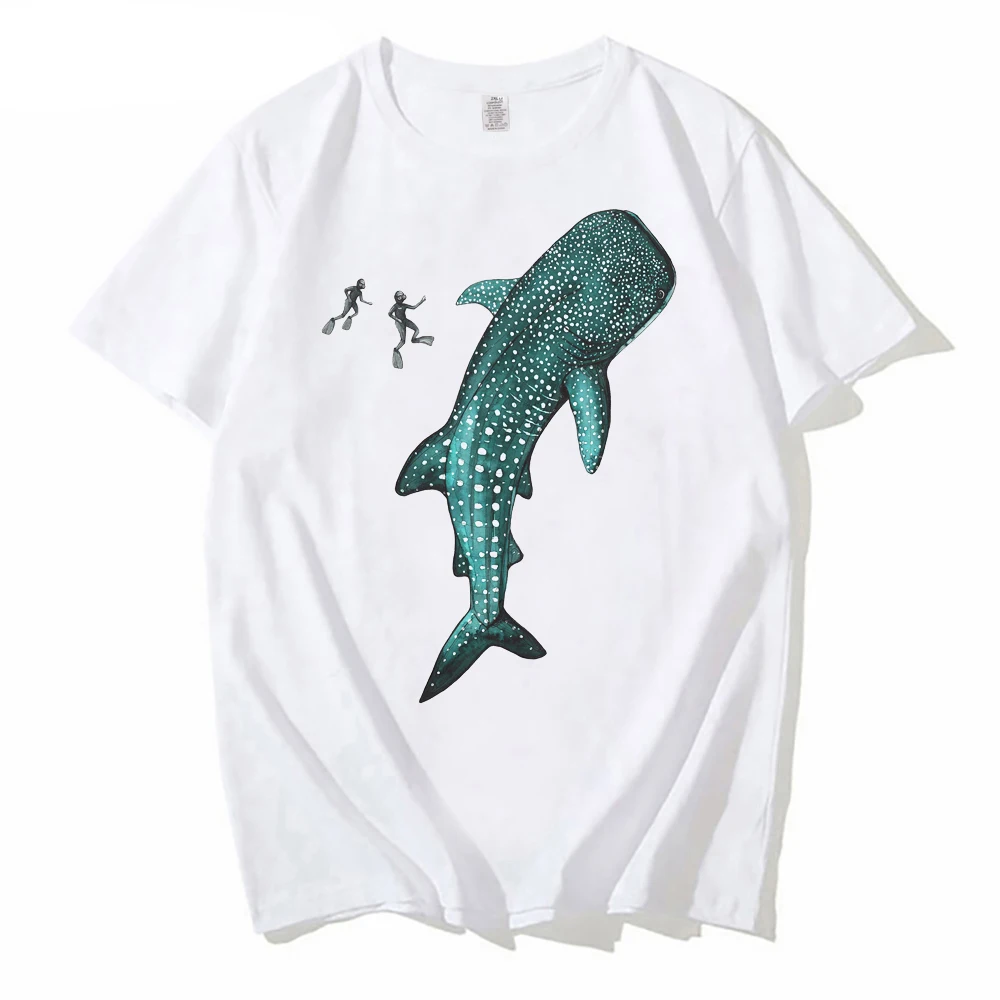 Sommer kreative übergroße T-Shirt Walhai und Taucher drucken T-Shirt Homme Tauchen mit Haien Erinnerung Geschenk Anime cool T-Shirt
