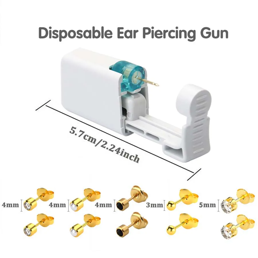 Ear Piercing Kit 2PCS Disposable Ear Piercing Gun with Built-in Ear Studs 2pcs Cubic Zirconia Earrings