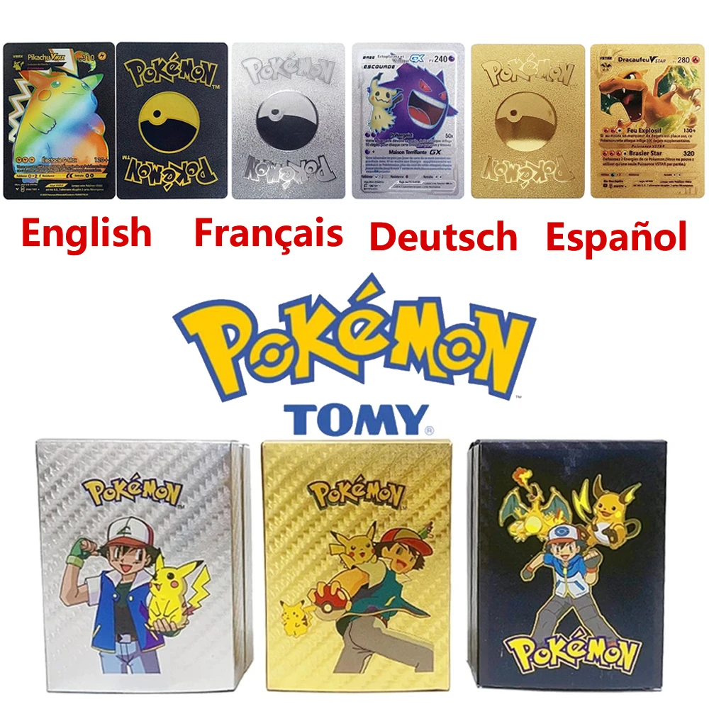 Pokemon 15/55 stücke Pikachu Weiche Metall Karten Englisch Französisch