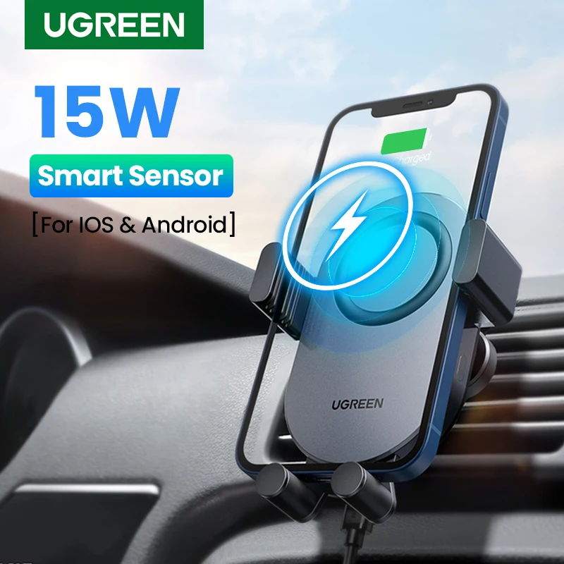  UGREEN Wireless Charger Qi 15W Car Phone Holder for iPhone 14 Pro Samsung S23 Air Vent Phone Holder Automatic Sensor Phone Stand 