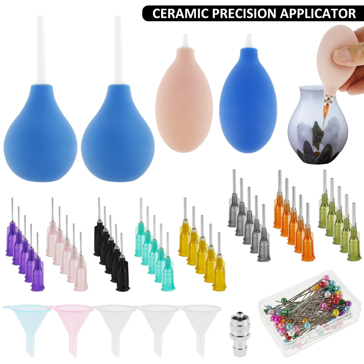 

Набор высокоточных аппликаторов для керамики с пластиковыми стальными иглами, воронковый соединитель и игла для отклеивания, 3 унции, 2 унции, легкая керамика