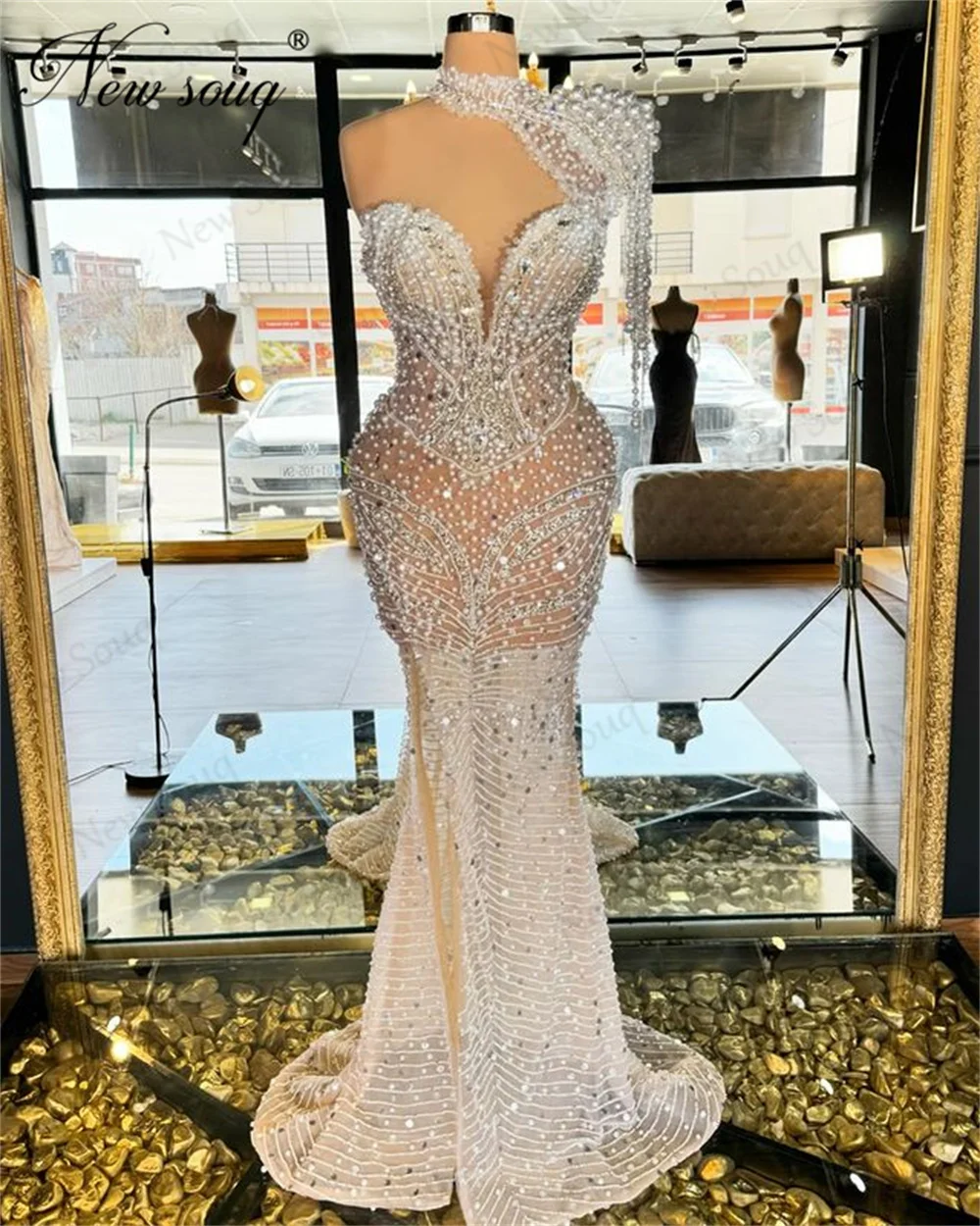 

Elegant One Shoulder Evening Dresses Mermaid Women Celebrity Cocktail Dress Robes De Soiree Beading Pearls Engagement Party Gown