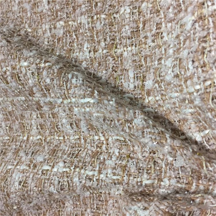Apricot Pink Classic Style Plaid Fashion Woolen Gold Silk Tweed Children's Clothing Women's Fabric