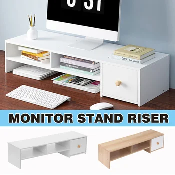 Monitor Stand Riser Desk Table TV Stand Shelf Laptop Organizer Drawer Computer Support Monitor Holder for PC Laptop Home Office