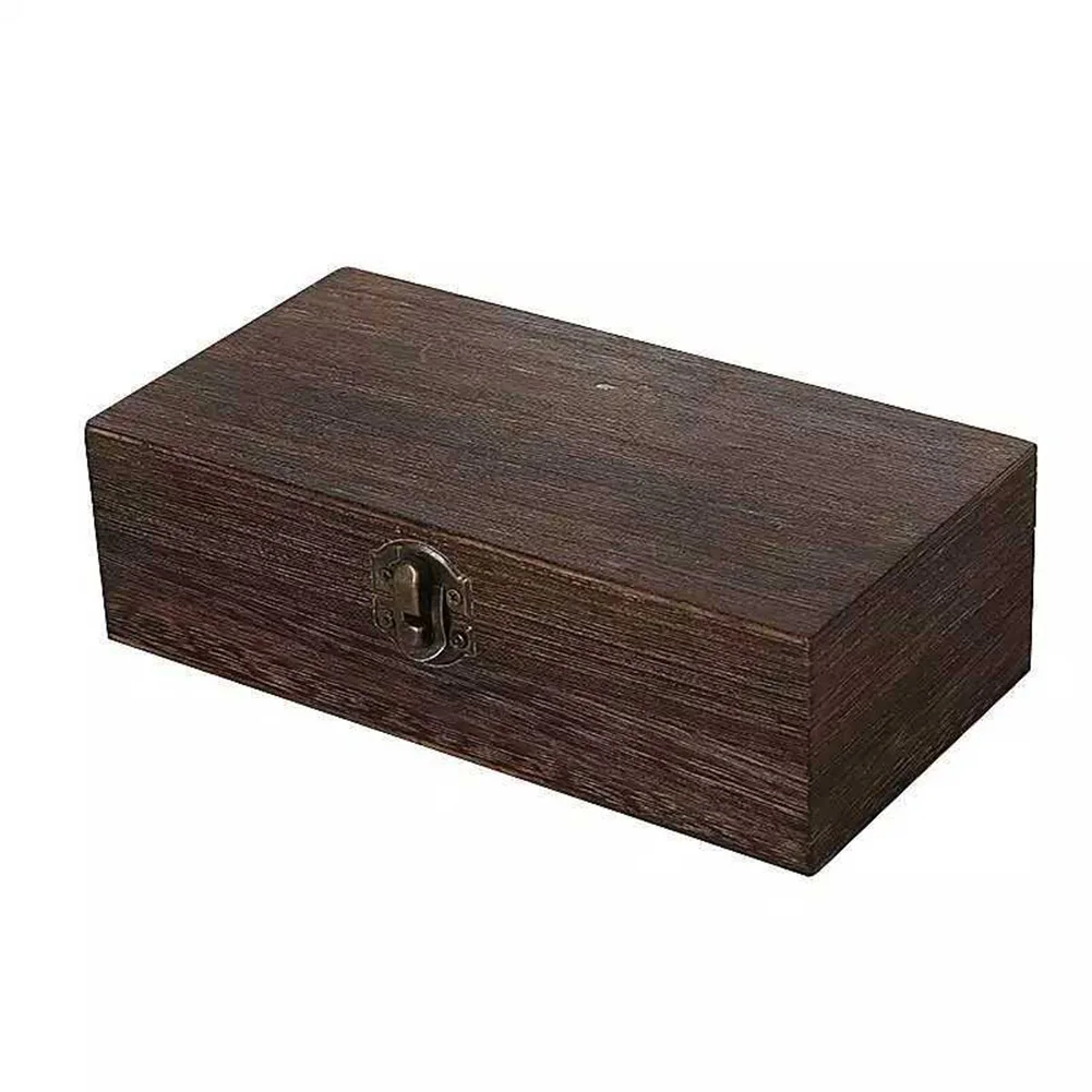 Description Picture 4 of item1pc Wooden Storage Box With Metal Retro Buckle Rectangular 20x10x6cm For Tea Coffee Beans Retro Buckle Clamshell Jewel Box