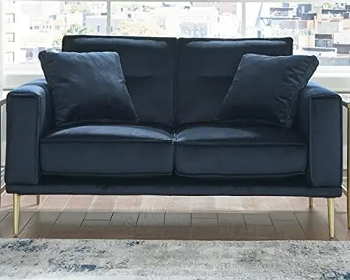 

Modern Velvet Sofa with Gold Metal Legs, Navy Blue Cat couch Nordic chair Pillows for bedroom Loveseat sofa Room decor Futons so