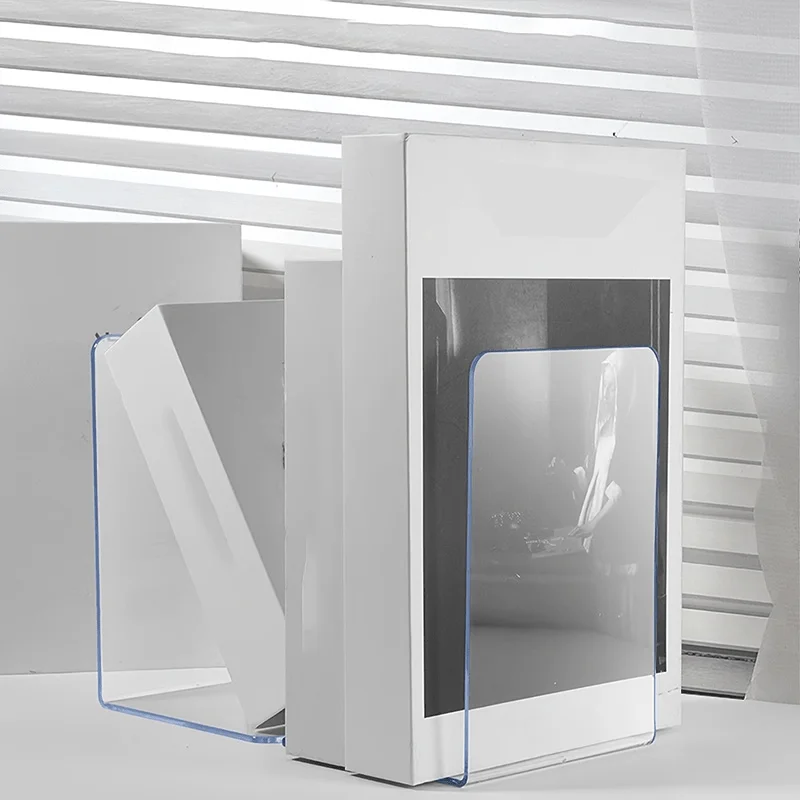 1/2pcs Clear Acrylic Bookends, Durable Transparent Bookshelf Partition Plates, for Office, School, and Home Organization 5
