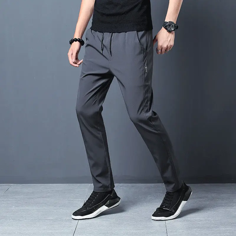2024 Summer Men's Casual Pants Ice Silk Thin Sports Pants Men's Elastic Straight Trousers Breathable Quick-drying Pants Pants