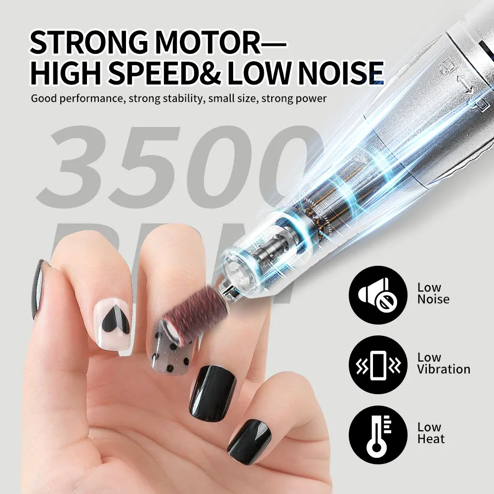35000rpm Nail Drill Machine Professional Lathe Nail Milling Cutter Rechargeable Art Electric Sander Motor Polisher