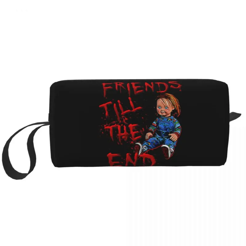 

Friends Till The End Makeup Bags 80s Scary Horror Good Guy Chucky Men Cosmetic Bag Stylish Waterproof Pouch for Purse Storage