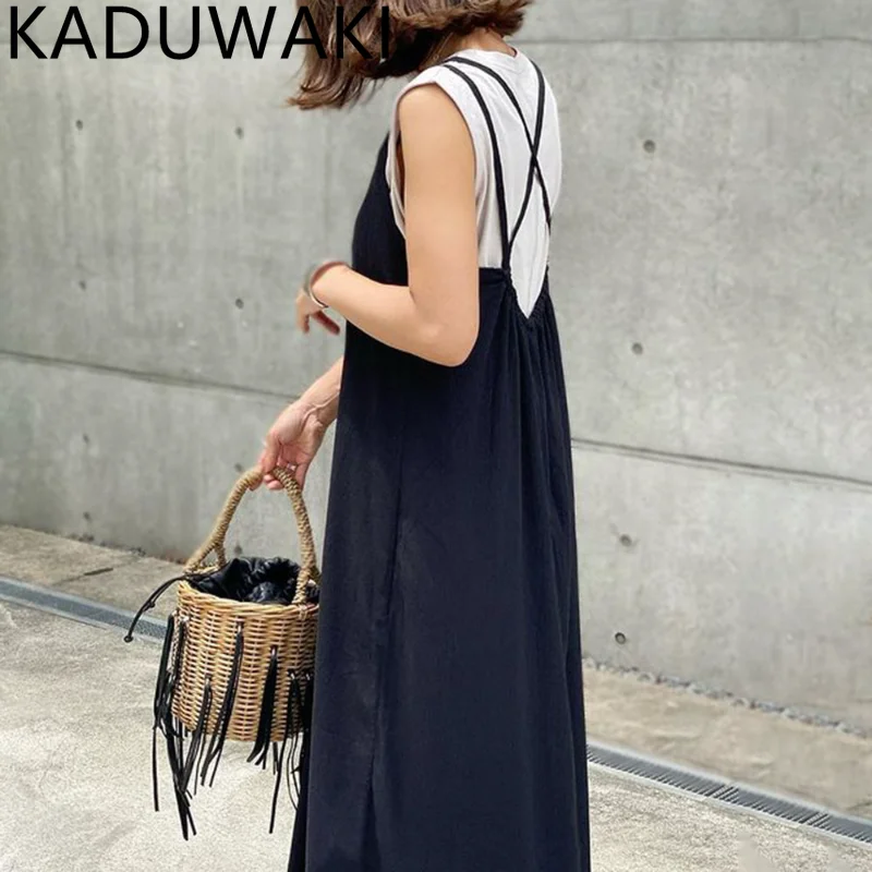 

Japanese Lace up Strap Vest Dress for Women Vintage Elegant O-Neck Sleeveless Slim Waist Vestidos Mujer A-line Robe Femme
