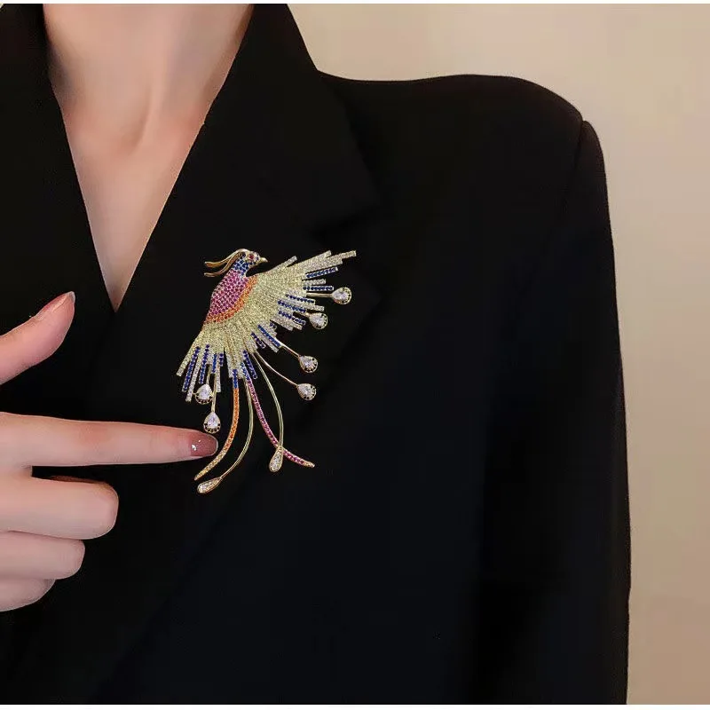 Luxury Design Phoenix Cubic Zircon Brooches for Women Fashion Animal Bird Butterfly Corsage Big Pin Coat Accessories 2023 Gift