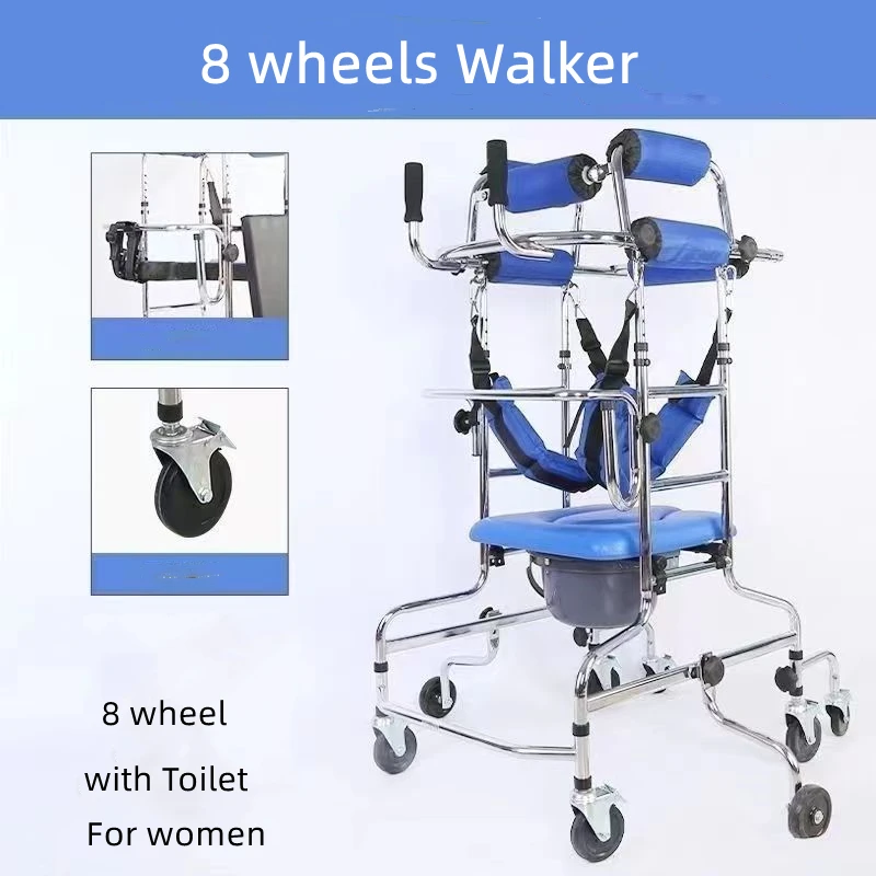 Elderly Disabled 8 wheels Walker Assist Walking Lower Limb Rehabilitation Exercise Device Anti-backward Rollover Shelf Tool elderly walker