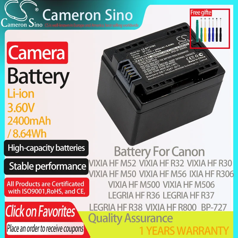 Batteria Cameronsino Per Canon Vixia Hf M52 Vixia Hf M50 Vixia Hf M500 Vixia Hf R32 Ixia Hf R306 Adatto Per Canon Bp-727 Batteria Della Fotocamera