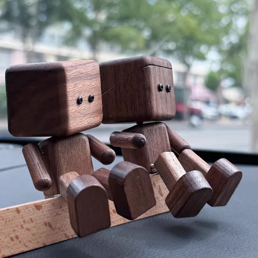 흔들리는 발을 가진 창의적인 나무 인형 수제 자동차 장식 아로마 디퓨저 피규어 귀여운 흔들 향기 선물 SUV 트럭 세단 RV용