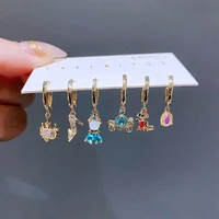 New Arrival Colorful Crystal Fairy Tales Hoop Earrings Set for Women Gold Color Huggies Jewelry 2