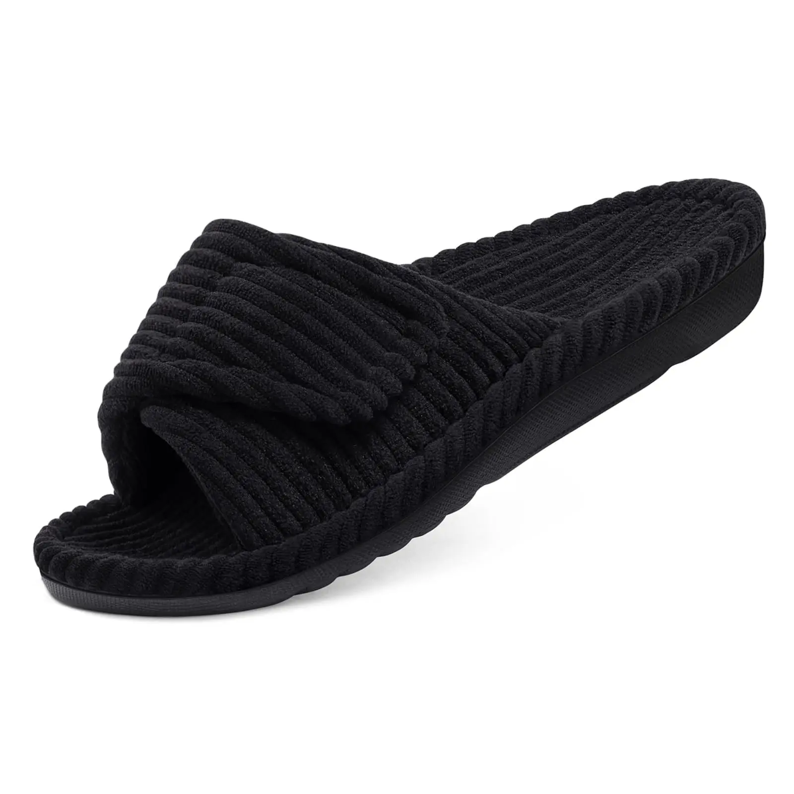 Shevalues Winter Bequeme Damen-Hausschuhe aus Baumwolle, offene Zehen, zum Hineinschlüpfen, Schlafzimmer-Slides, pelzige, warme Hausschuhe mit Gummisohle für Damen – Detail 10