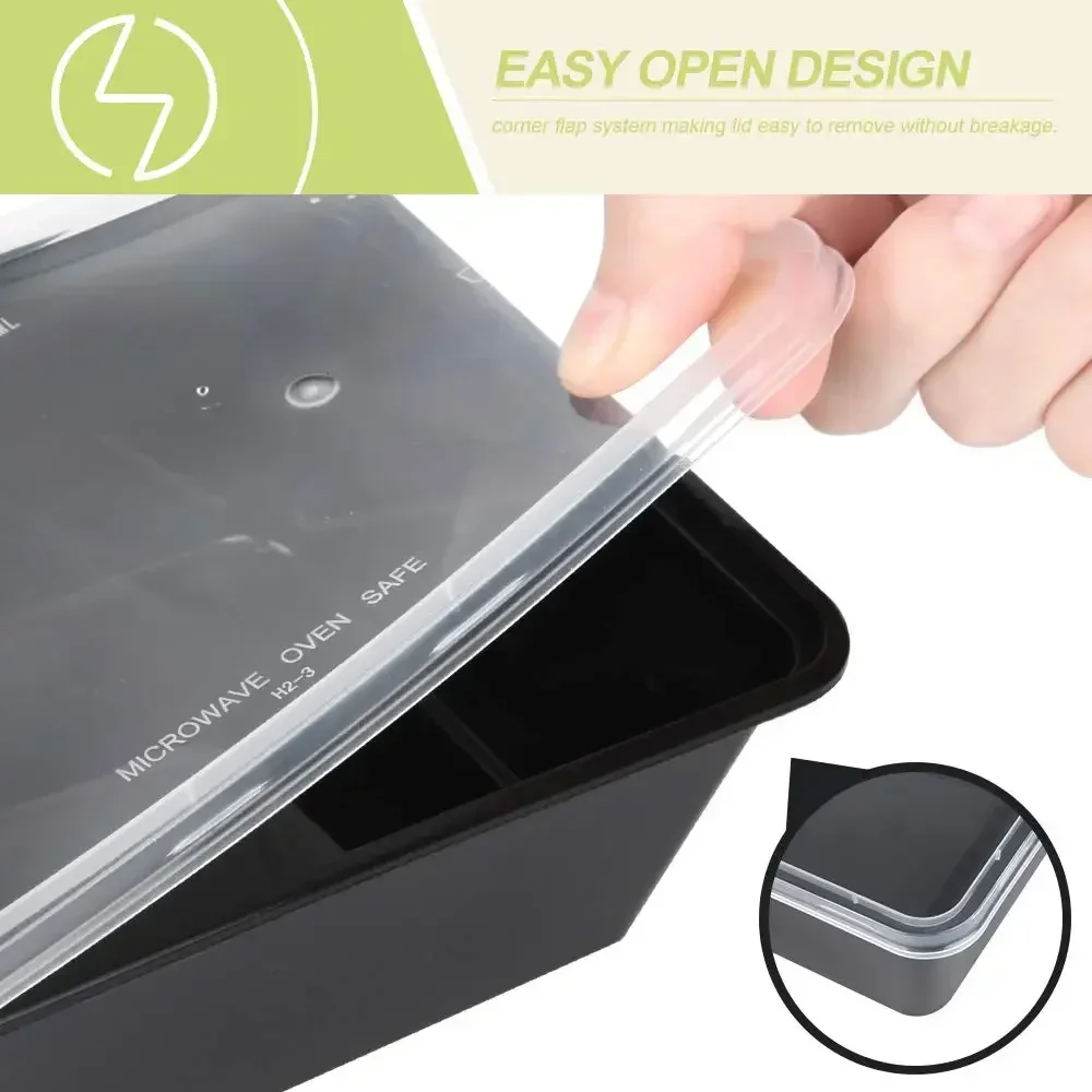 Plastic Disposable Food Containers Black Take out Containers With Lid for Salads Sandwiches Kitchen Fridge Storage Boxes